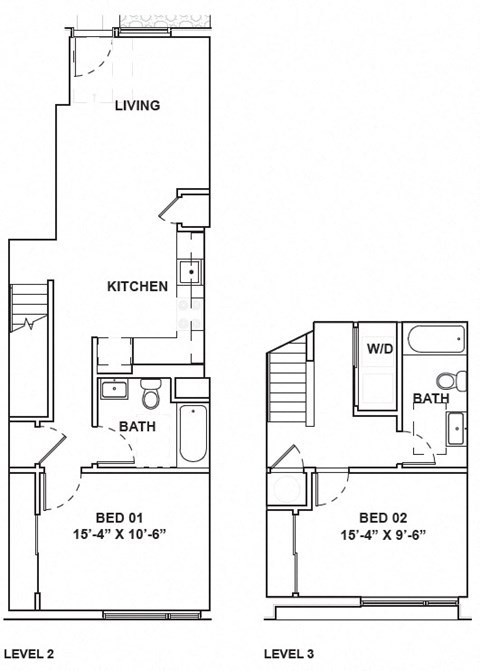 Floor plan for 2 beds, 2 baths, 974 sqft